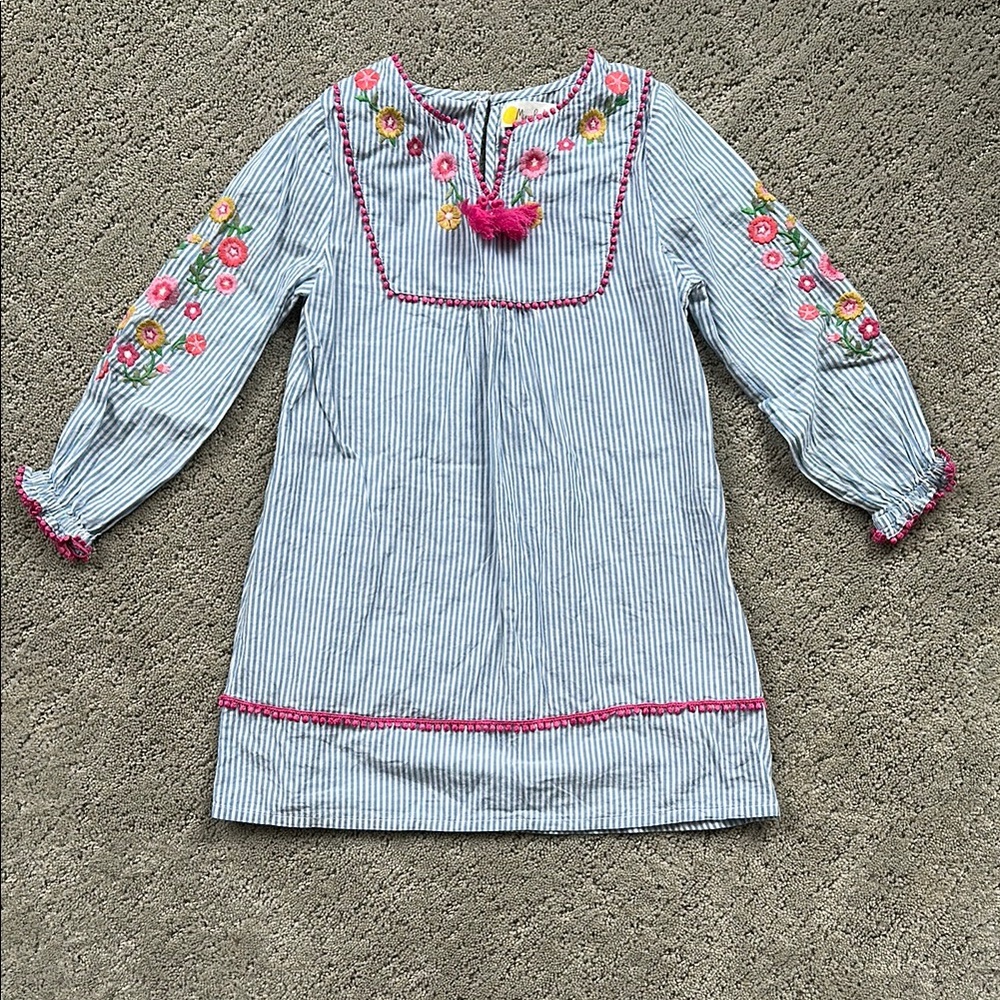 Mini Boden Striped Dress with Floral Embroidery EUC 5-6